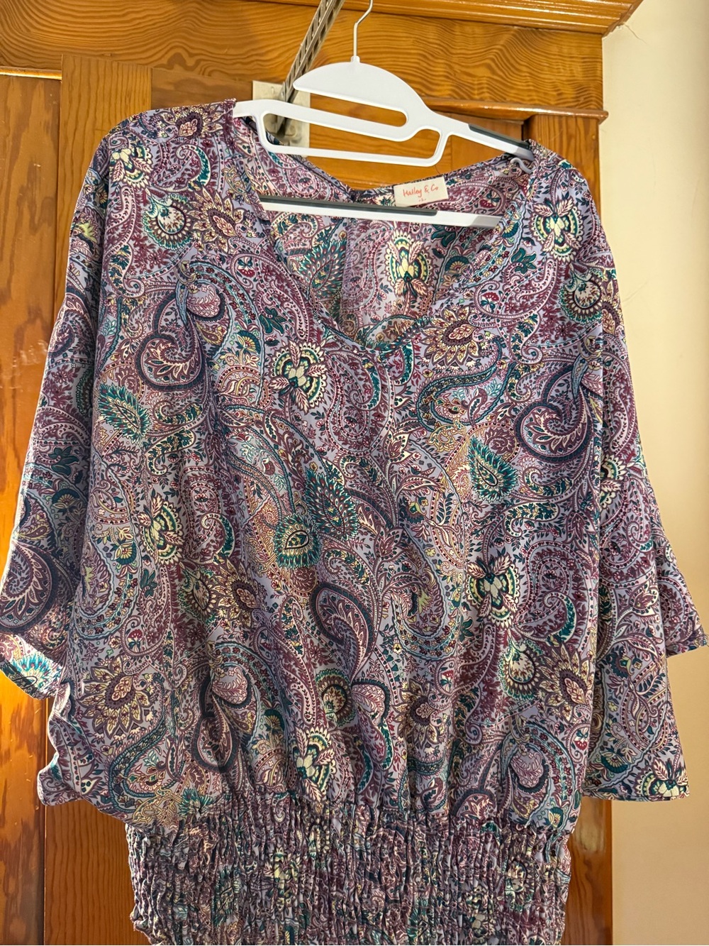 Paisley Smocked Waist Tunic Top - Purple